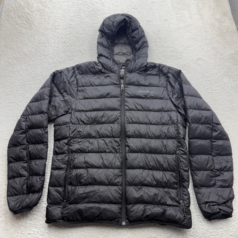 Eddie Bauer Mens EB650 Down Hooded Puffer Jacket Black Medium